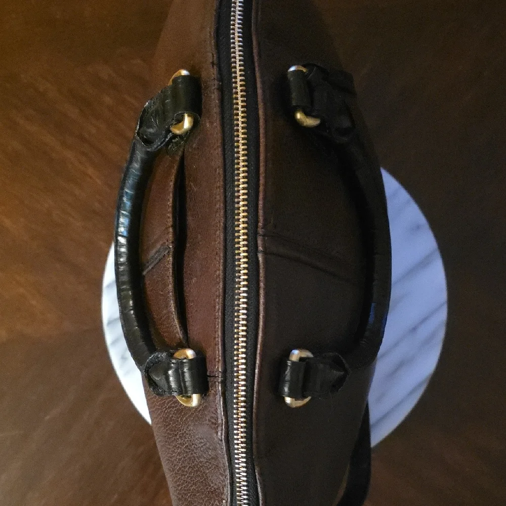 Brahmin Brown Pebbled Leather Satchel with Black Handles - Picture 7 of 16